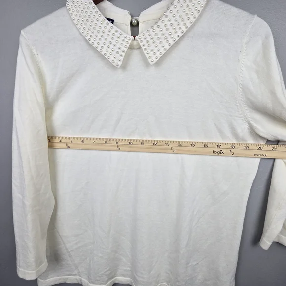 RSVP By Talbots Pearl Embelllished Top 3/4 Sleeve Ivory‎ Women Sz L Classic Chic - Picture 11 of 14